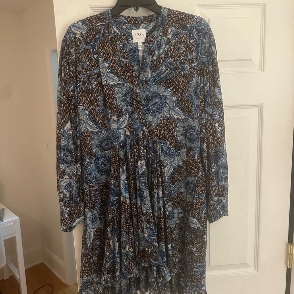 Misa Los Angeles Vibrant Blue And Black Floral Dress